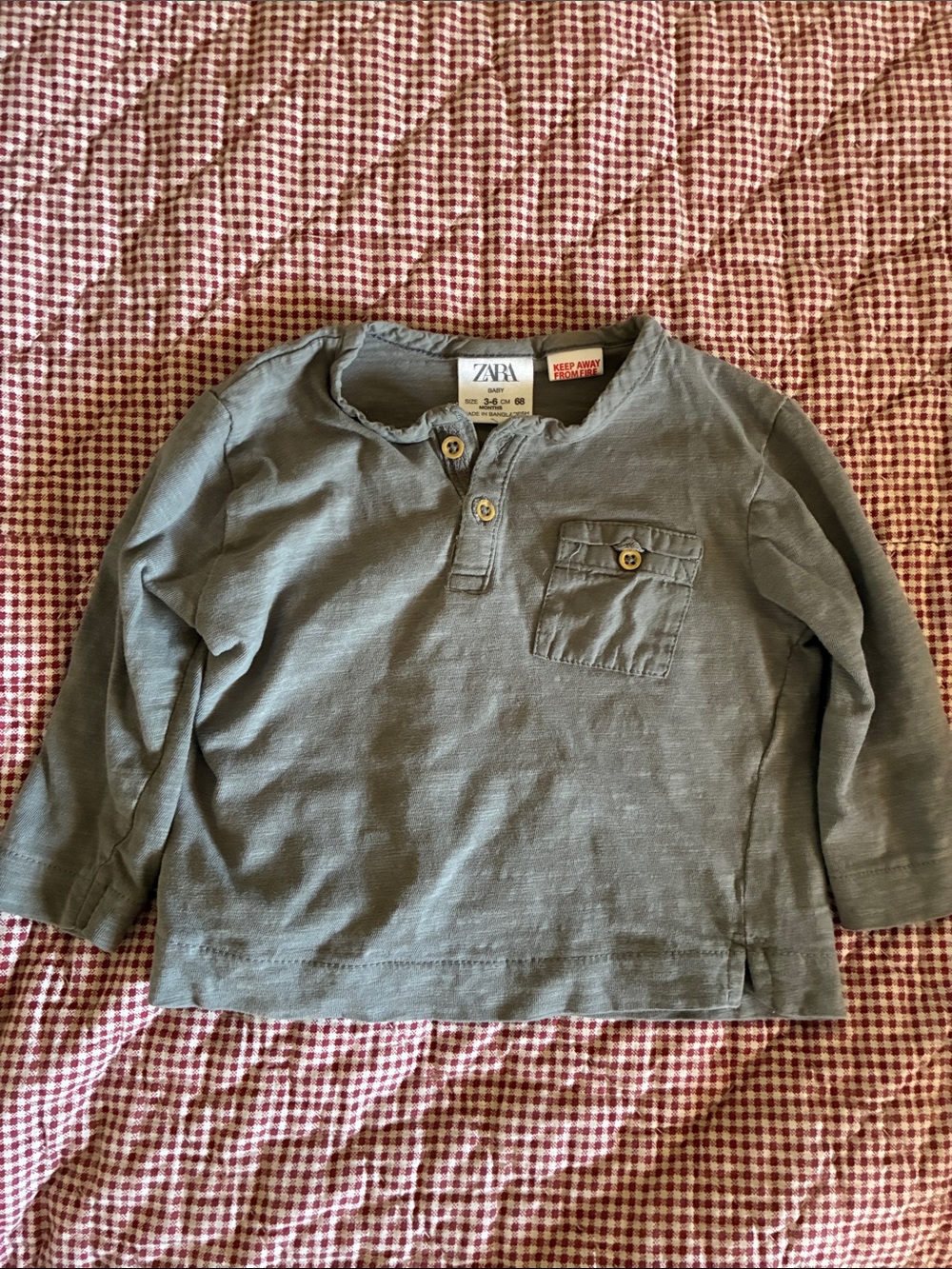 ZARA Boys' Slate Gray Long-Sleeve Henley Tee